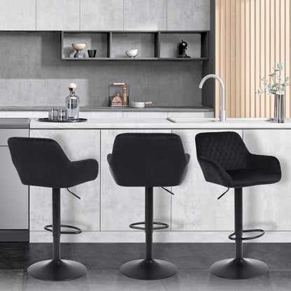 ralex-chair Samt Barhocker - höhenverstellbar drehbar schwarz 2er Set