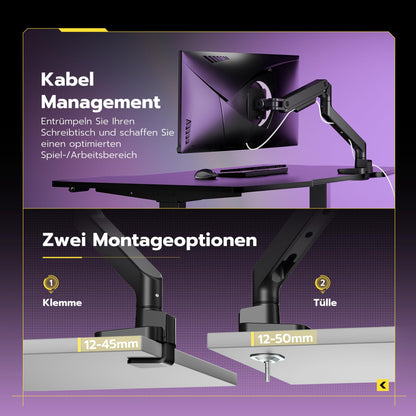 ARES WING Monitor Arm Gasfeder 17-49 Zoll - Schwarz