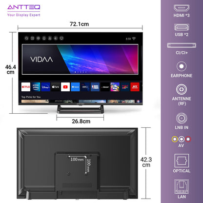 Antteq Smart TV 32 Zoll Fernseher – HD Bluetooth Triple Tuner