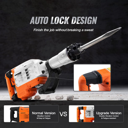VEVOR Abbruchhammer JH-65 3500 W 60 J mit Spitz- und Flachmeissel
