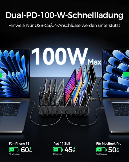 Rocoren 400W Ladestation USB-C, 10-Port GaN Ladegerät mit PD 100W