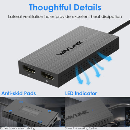 WAVLINK Displaylink Adapter Dual HDMI 4K 60Hz USB-C/3.0