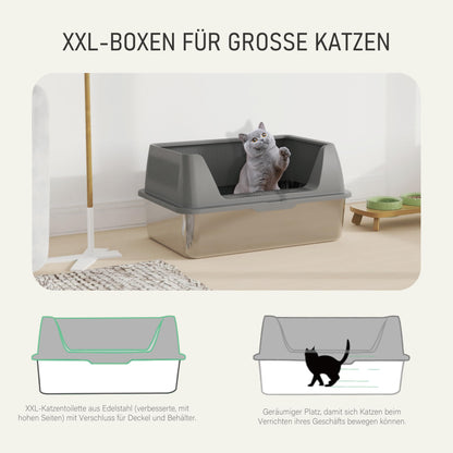 Katzentoilette Edelstahl XXL mit Deckel - 60x40x30cm