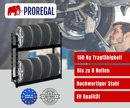 PROREGAL Reifenregal Tiger, 2 Ebenen, 150 kg Fachlast, schwarz