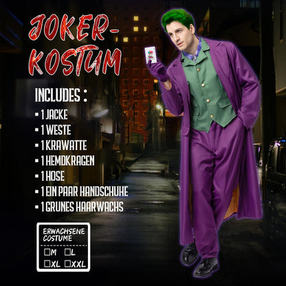 IEEILULU Joker Kostüm Herren Horror Clown Halloween Set - Grösse M