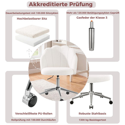 Eufurnibi Schminktisch Stuhl Teddy Weiss, höhenverstellbar, drehbar