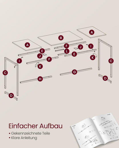 VASAGLE LWD121K01 Bürotisch 160x60 cm - Vintagebraun-Tintenschwarz