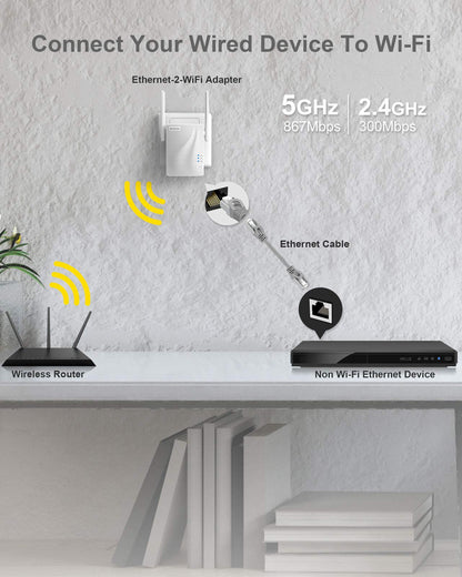 BrosTrend AC7 WLAN Bridge, LAN zu WLAN Adapter 1200 Mbit/s Dualband