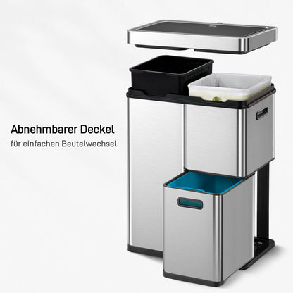 EKO Mirage Plus Mülltrennsystem mit Sensor, 3 Fächer, 60 L Edelstahl