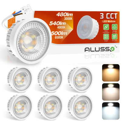 ALUSSO LED Modul 6W 540lm dimmbar, 3 Farbtemperaturen, IP44, 6er-Set, runde ultraflache Bauform für Einbaustrahler
