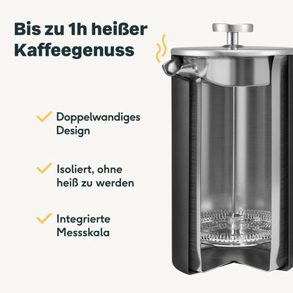 SILBERTHAL French Press Thermo 1 Liter, Kaffeebereiter aus Edelstahl