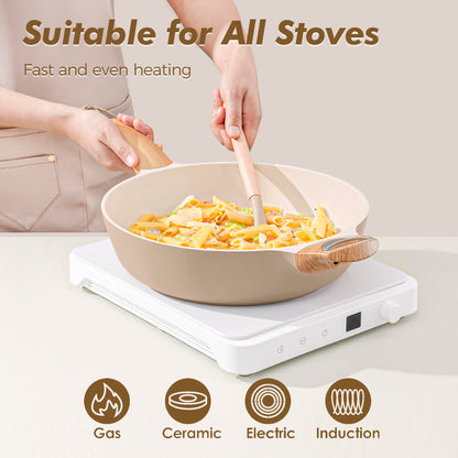 SENSARTE Keramik Sautepfanne mit Deckel 30 cm, 4.7 L, Induktion