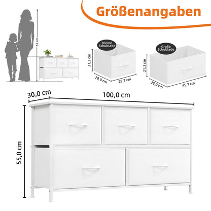 Somdot Kommode FD105, Schubladenschrank mit 5 Stoffschubladen, weiss