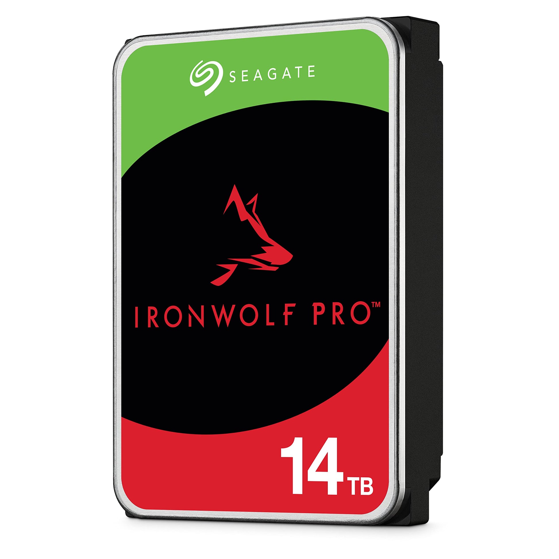 Seagate IronWolf Pro 14TB NAS Festplatte ST14000NE0008. Rechteckige, silberfarbene HDD. Für Network Attached Storage (NAS) Systeme optimiert. Bietet hohe Speicherkapazität für RAID-Systeme.
