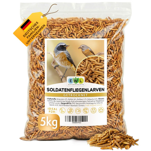 EWL Naturprodukte Soldatenfliegenlarven getrocknet 5 kg Insektensnack, getrocknete Larven in bruchsicherer Verpackung