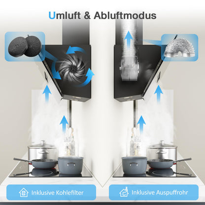 IsEasy Dunstabzugshaube Kopffrei Abluft/Umluft 90cm Schwarz