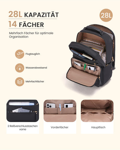 LOVEVOOK Laptop Rucksack Damen 17 Zoll, wasserabweisend, Schwarz