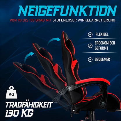 xRace Gaming Stuhl Ergonomischer Bürostuhl - Rot mit Fussstuetze