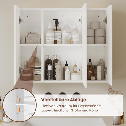 DICTAC Spiegelschrank Bad 3 Türen Wandschrank – 70x60x16cm Weiss