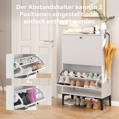 Dripex Schuhschrank weiss, 2 Flip-Schubladen, schmal