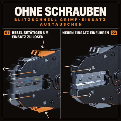 BAURIX® HEKTOR PRO Crimpzange - 6 Wechselbacken für Elektrik