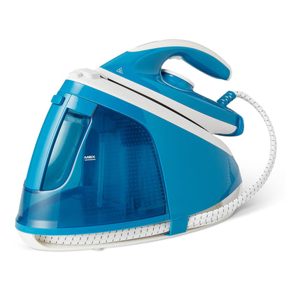 Amazon Basics Dampfbügelstation EC9005A-GS, 6 Bar, 2400 W, weiss/blau