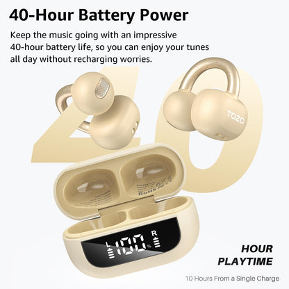 TOZO OpenEarRing Open-Ear-Kopfhörer, Bluetooth 5.4, Clip-On, Khaki
