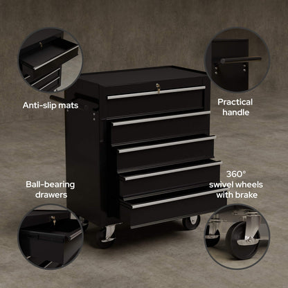 Arebos Werkstattwagen 5 Fächer Schwarz – Zentral abschliessbar