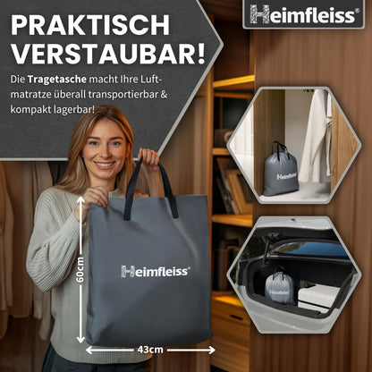 Heimfleiss® Luftmatratze selbstaufblasend 150x200 cm | Premium Luftbett 2 Personen | Schnell Aufblasbare Matratze ideal nutzbar als Gästebett & Camping Bett | Selbstaufblasbare Gästematratze mit Pumpe