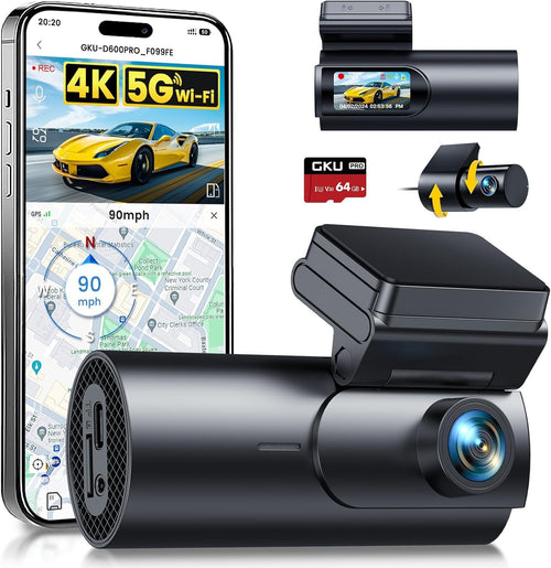 GKU D600Pro 4K Dashcam Auto vorne und hinten mit GPS und WiFi – kompakte Dual-Kamera mit 1,47-Zoll-Display