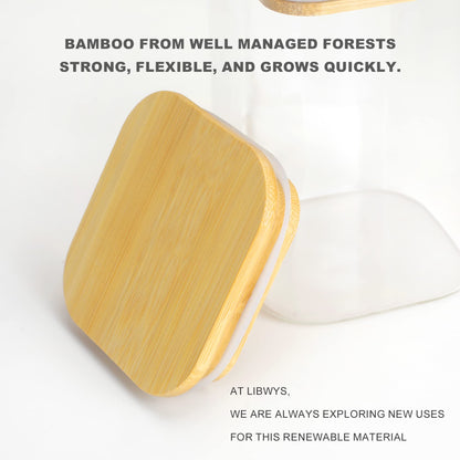 LIBWYS 16er Set Vorratsgläser Bambus Deckel Eckig – 1000ml & 600ml