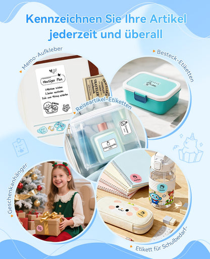 NIIMBOT B1 Etikettendrucker Bluetooth mit 3 Etikettenrollen, Blau
