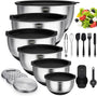 Terlulu Rührschüssel Set 6-teilig, Edelstahl mit Deckel, schwarz, stapelbar mit Silikonboden