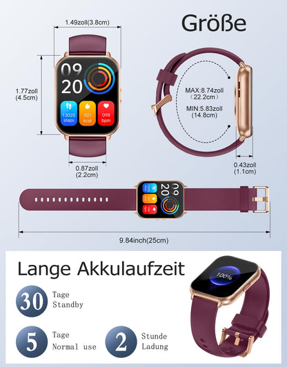 RUIMEN H1 Smartwatch Damen mit Telefonfunktion, 1,85-Zoll-HD-Display