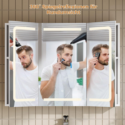 mojiasion Spiegelschrank mit LED-Beleuchtung, Steckdose, 60×80 cm