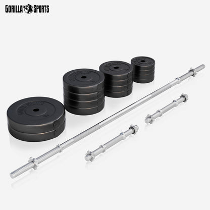 GORILLA SPORTS® Hantelbank mit Langhantelset – Klappbar