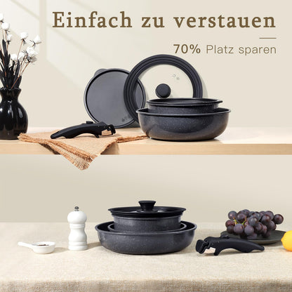 GiPP Topf- und Pfannenset 8-teilig, Antihaft-Keramik, Schwarz
