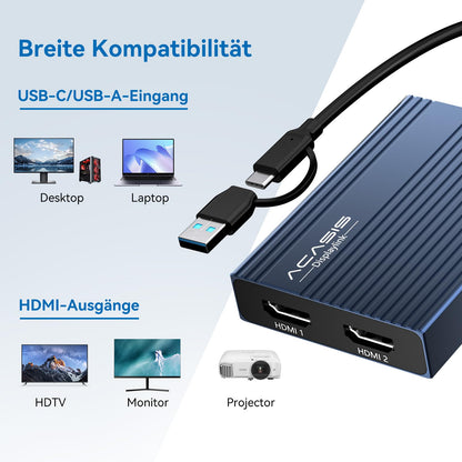Acasis USB-C auf Dual HDMI DisplayLink Adapter, 4K@60Hz, 100W PD