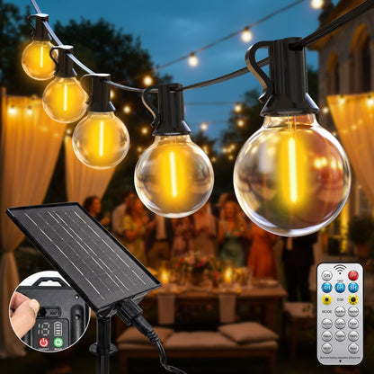 btfarm Solar Lichterkette Aussen 30 m, 40 LED G40, warmweiss – solarbetriebene Gartenbeleuchtung