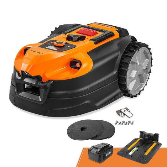LawnMaster VBRM18AMID4R Mähroboter - kabellos 800m². Kompakter Mähroboter. Mäht Rasenflächen bis 800m² ohne Begrenzungskabel.