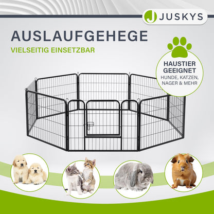 Juskys Welpenlaufstall 8-teilig Metall – Freigehege 160x160x60 cm