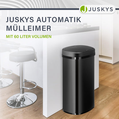 Juskys Abfalleimer Bewegungssensor - Schwarz 60L Edelstahl Eckig