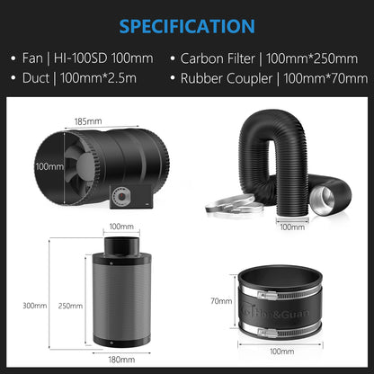 Hon&Guan 100mm Lüftungsset Inline Rohrventilator Komplettset
