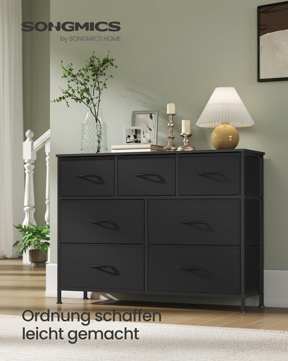 SONGMICS Kommode mit 7 Stoffschubladen, Stahl und MDF, schwarz