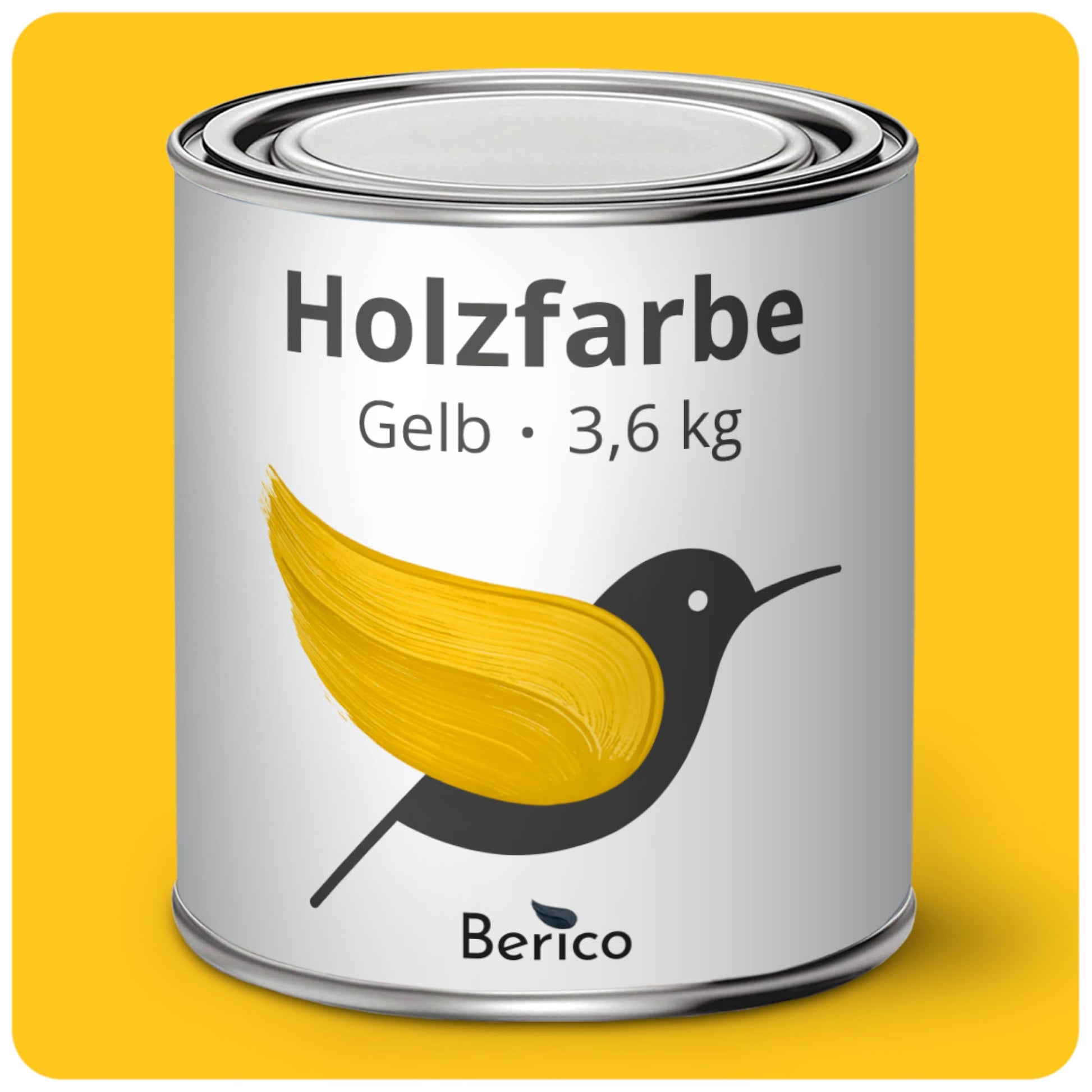 Berico Holzfarbe 4in1 Premium Holzlack – Gelb 3.6 kg: Gelbe 3.6 kg Dose zum Grundieren, Schützen und Lackieren von Holz.