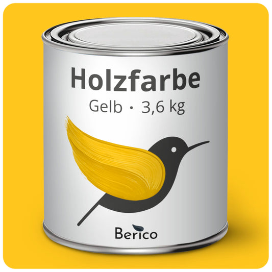 Berico Holzfarbe 4in1 Premium Holzlack – Gelb 3.6 kg: Gelbe 3.6 kg Dose zum Grundieren, Schützen und Lackieren von Holz.
