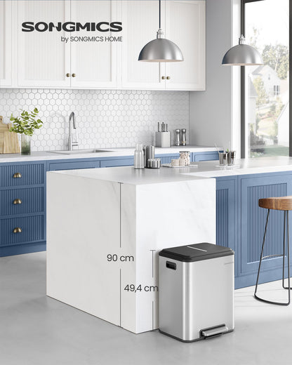 SONGMICS Mülleimer Küche 2 x 15 L Mülltrennsystem, Softclose-Deckel