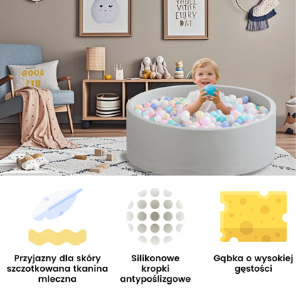 Zedachica Bällebad Baby 90x30 cm Schaumstoff rund grau ohne Bälle