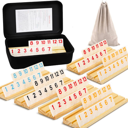 SOOPOTAY Rummy Cup Spiel mit 160 Melamin-Steinen und 6 Holzablagen im Etui