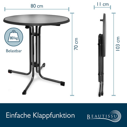 Beautissu Bistroni Bistrotisch rund Ø 80 cm klappbar schwarz